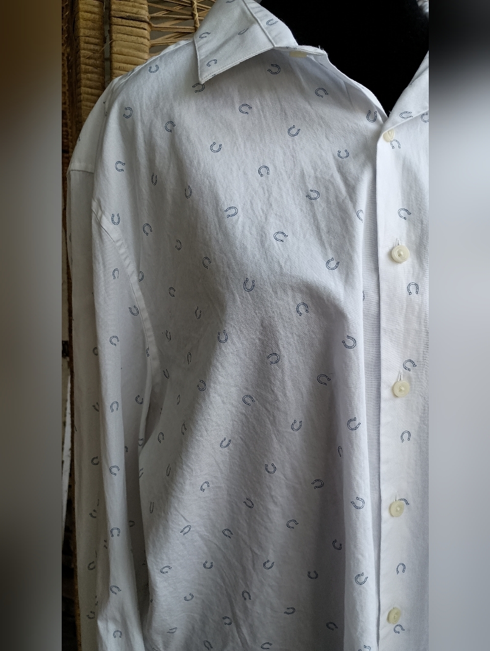 Bar III Slim Fit 100% Cotton White Dress Shirt with Horseshoe Print_XL 34-35 - Picture 2 of 7
